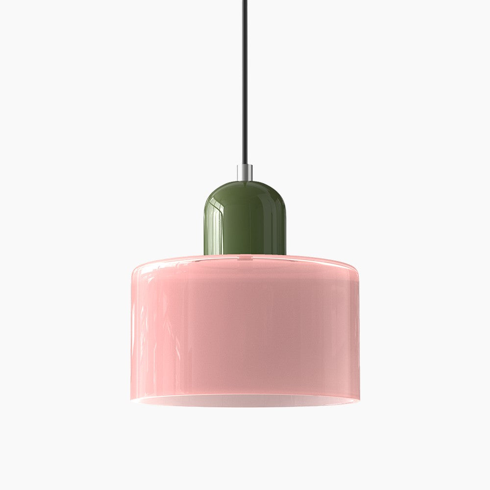 SUENTA Kleine LED Pendelleuchte aus Glas und Metall für Esszimmer – 12W E27 Rosa Grün