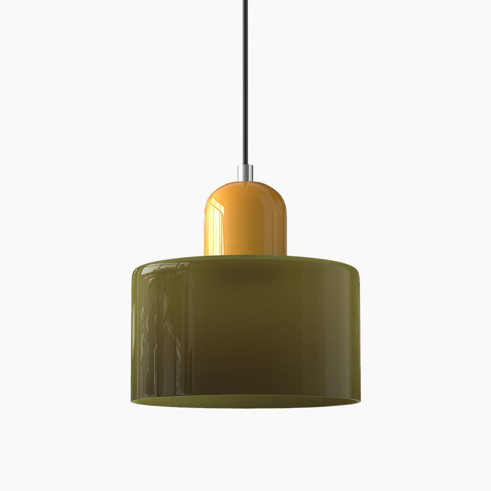 SUENTA Kleine LED Pendelleuchte aus Glas und Metall für Esszimmer – 12W E27 Grün Gelb