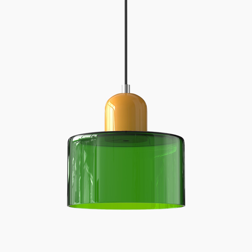 SUENTA Kleine LED Pendelleuchte aus Glas und Metall für Esszimmer – 12W E27 Hellgrün Gelb