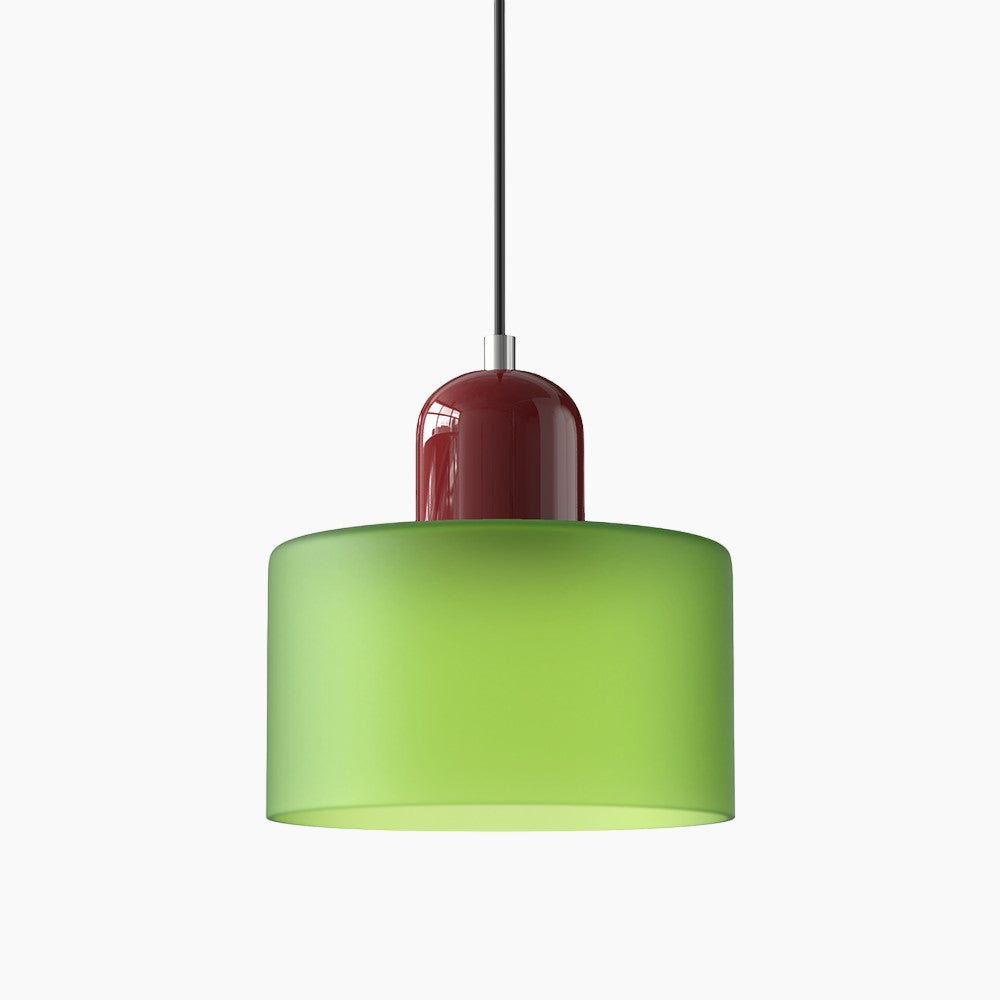 SUENTA Kleine LED Pendelleuchte aus Glas und Metall für Esszimmer – 12W E27 Grün mattiert Rot