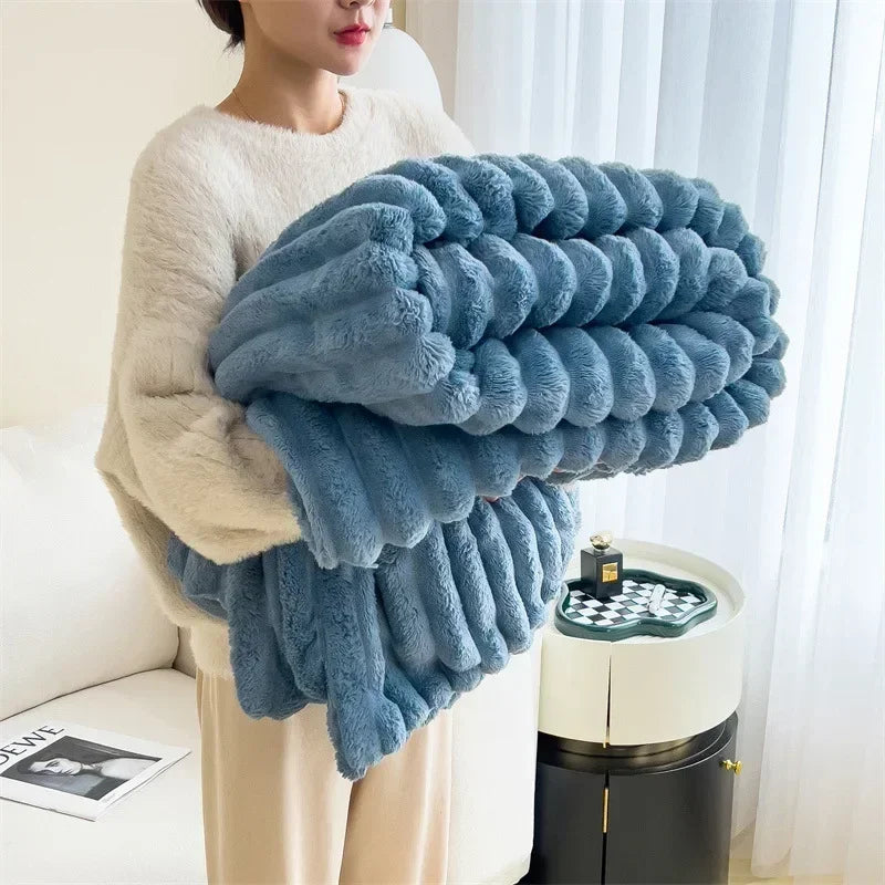 SUENTA Kuschelige Fleece-Decke Für Ultimativen Winterkomfort Wärme Blau