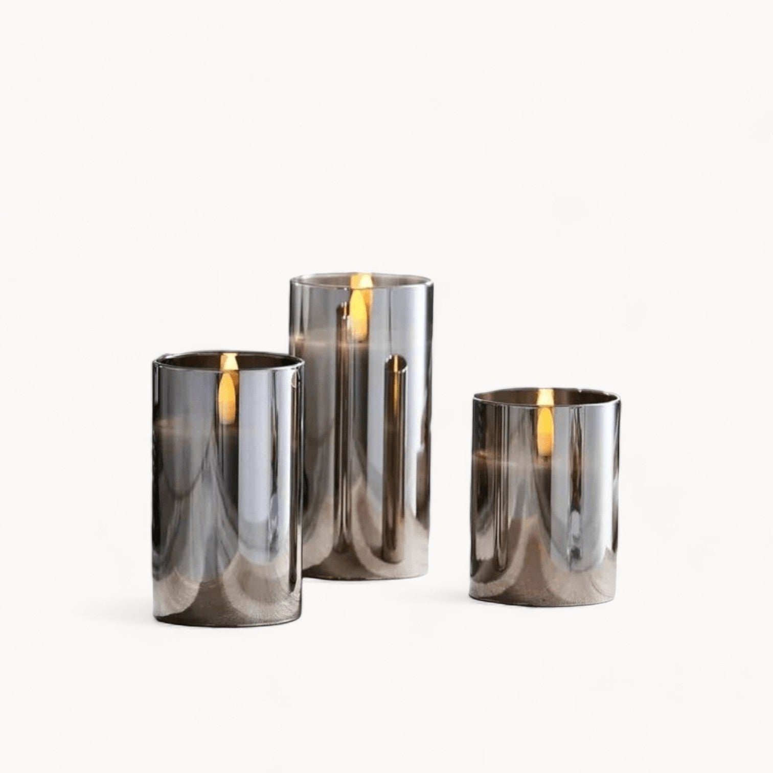 SUENTA LED-Kerzen Set mit Realistischem Flammeneffekt – Grau Glas, 3er Set Default