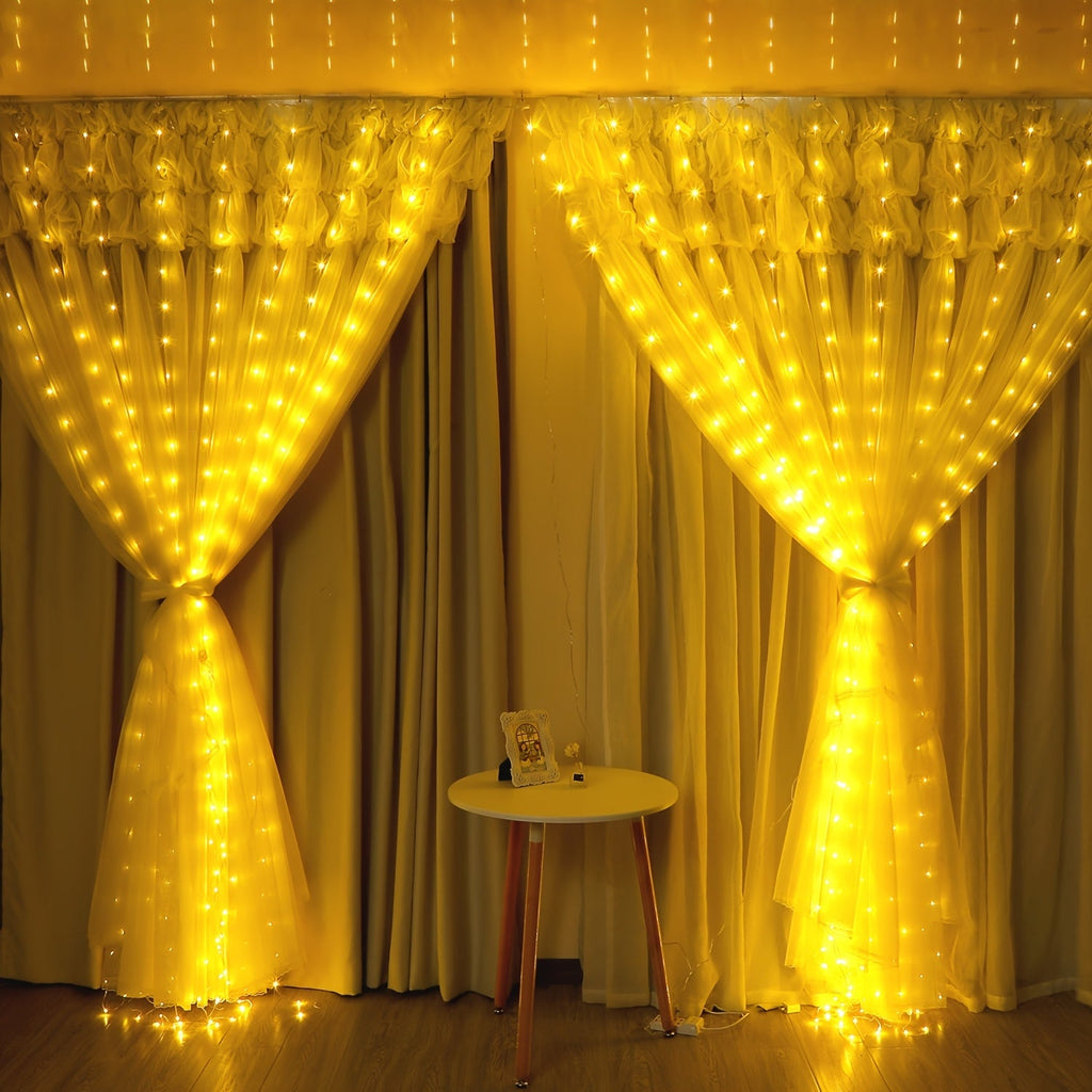 SUENTA Lichtervorhang Warmweiß LED USB Set Mit Fernbedienung