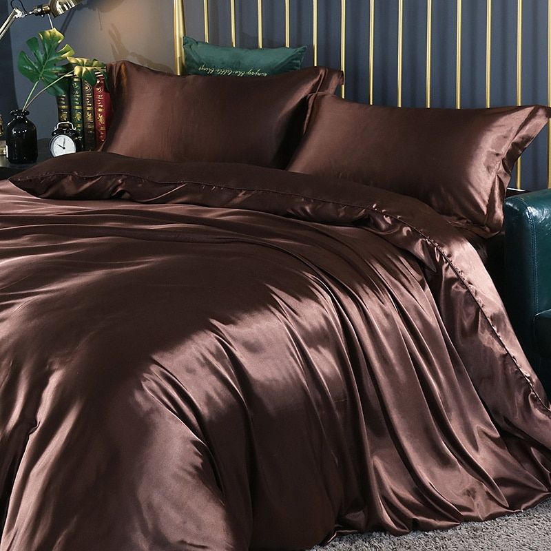SUENTA Luxuriöse Seide Satin Bettwäsche Vierteilig Schlafkomfort Maroon 200 cm Bettbezug + Bettbezug 220x 240 cm + 2x Kissenbezüge