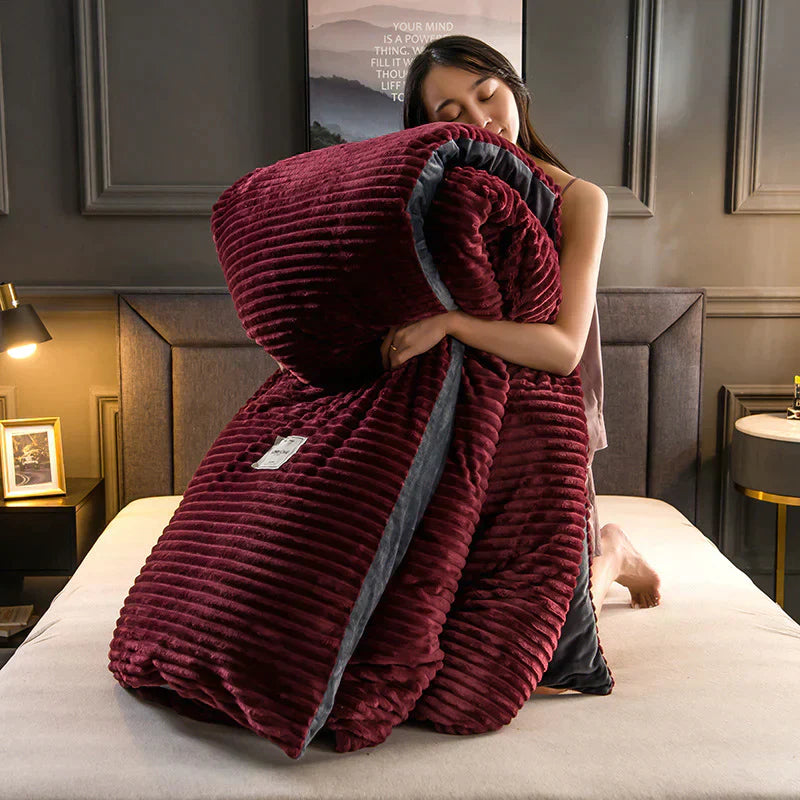 SUENTA Luxuriöser Weicher Fleece Bettbezug Für Tiefen Schlaf Bordeauxrot