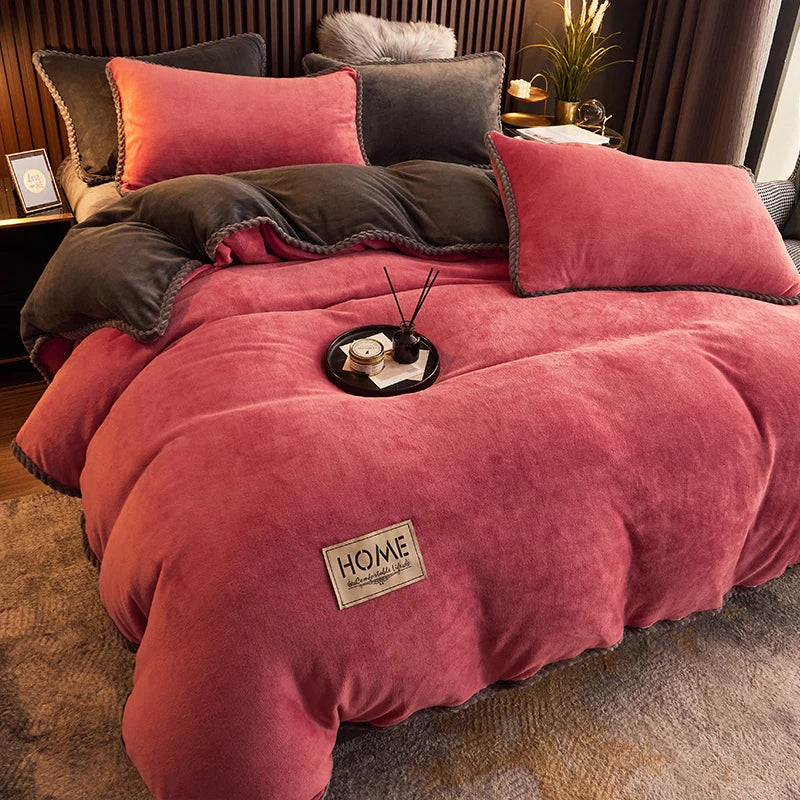 SUENTA Luxuriöses Samtfleece Bettbezug Set Für Kingsize Bett