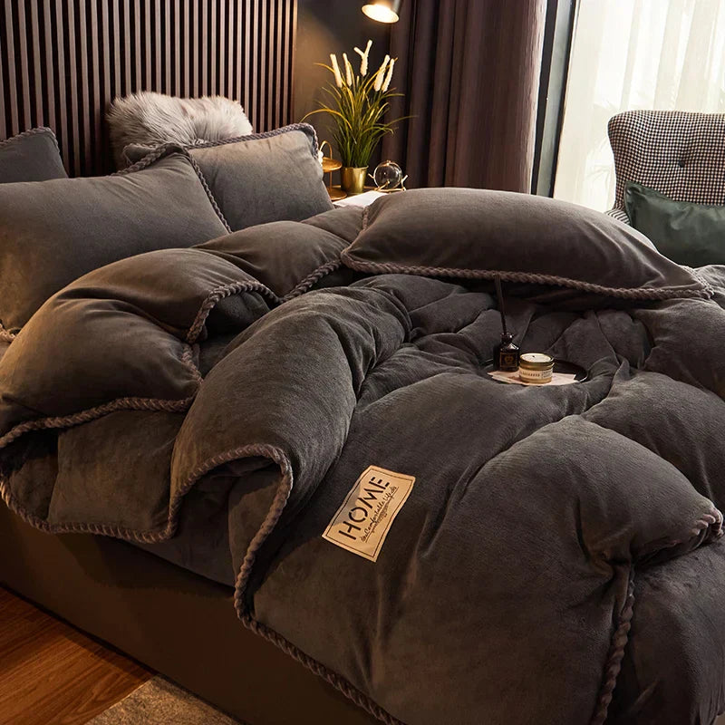 SUENTA Luxuriöses Samtfleece Bettbezug Set Für Kingsize Bett