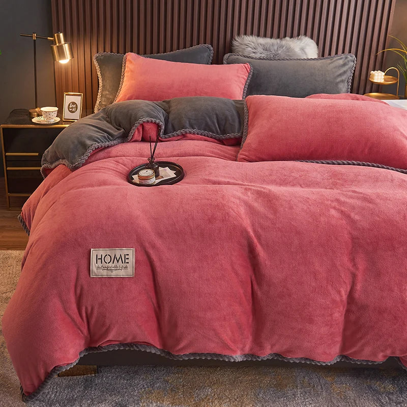 SUENTA Luxuriöses Samtfleece Bettbezug Set Für Kingsize Bett