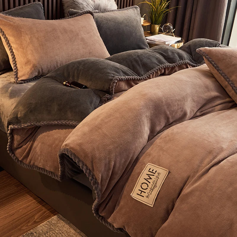 SUENTA Luxuriöses Samtfleece Bettbezug Set Für Kingsize Bett
