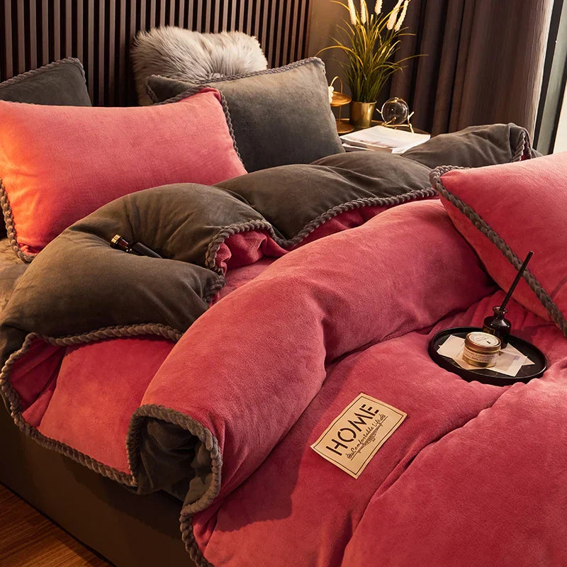 SUENTA Luxuriöses Samtfleece Bettbezug Set Für Kingsize Bett