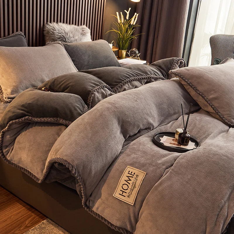 SUENTA Luxuriöses Samtfleece Bettbezug Set Für Kingsize Bett