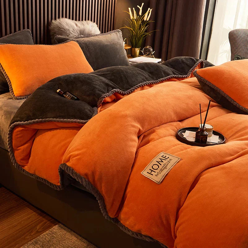 SUENTA Luxuriöses Samtfleece Bettbezug Set Für Kingsize Bett