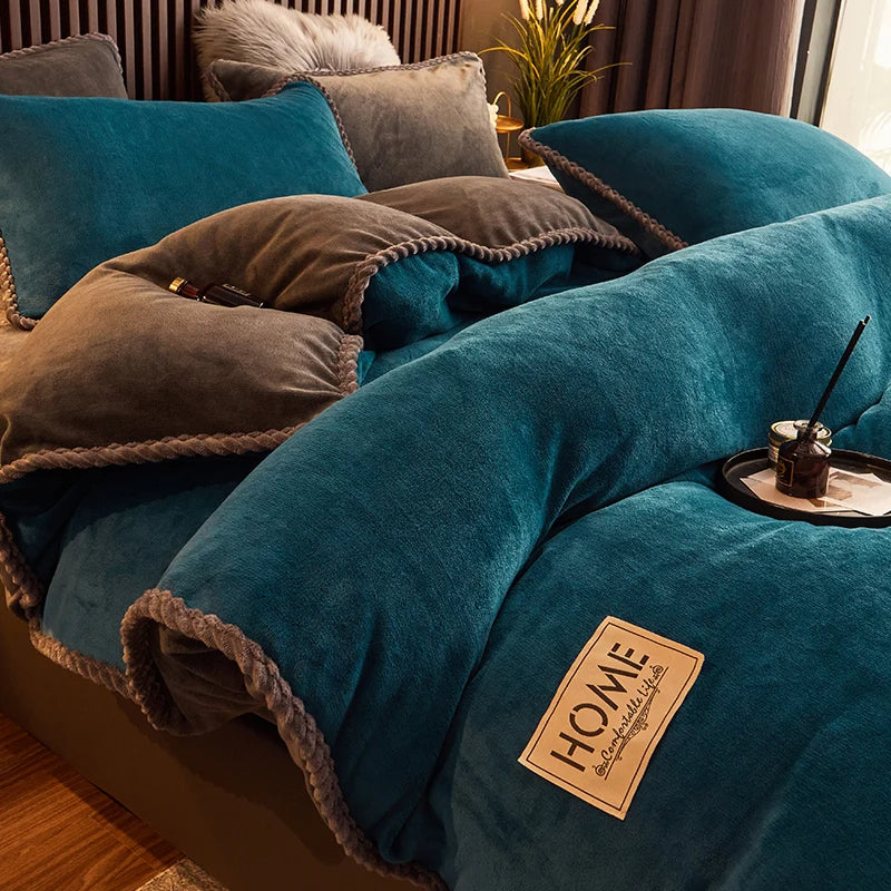 SUENTA Luxuriöses Samtfleece Bettbezug Set Für Kingsize Bett