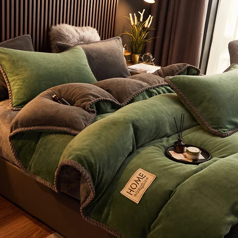 SUENTA Luxuriöses Samtfleece Bettbezug Set Für Kingsize Bett