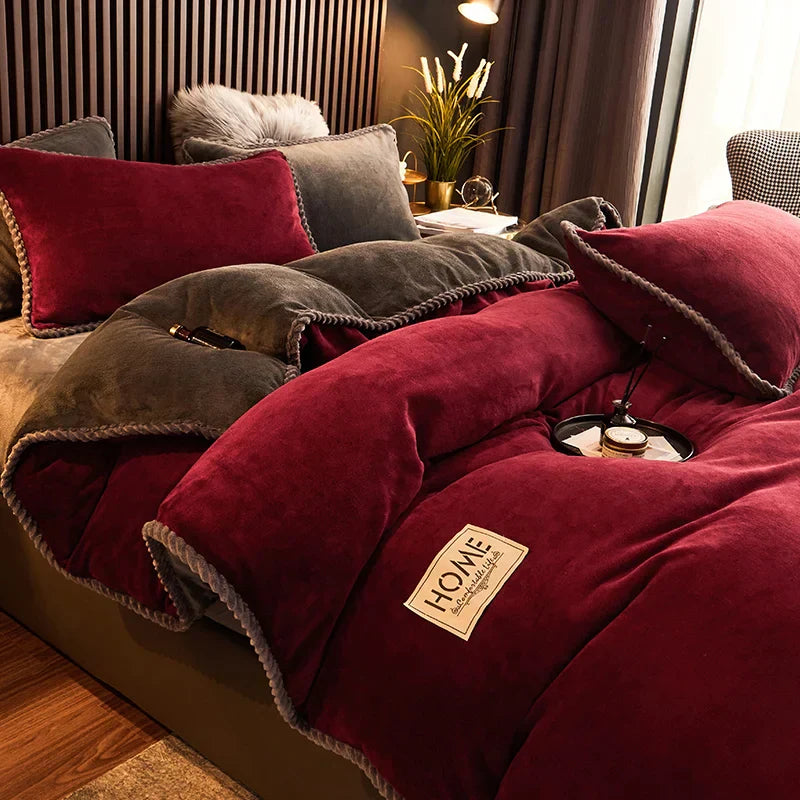 SUENTA Luxuriöses Samtfleece Bettbezug Set Für Kingsize Bett