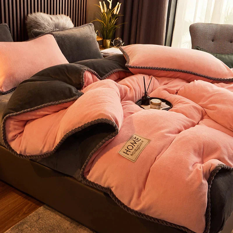 SUENTA Luxuriöses Samtfleece Bettbezug Set Für Kingsize Bett