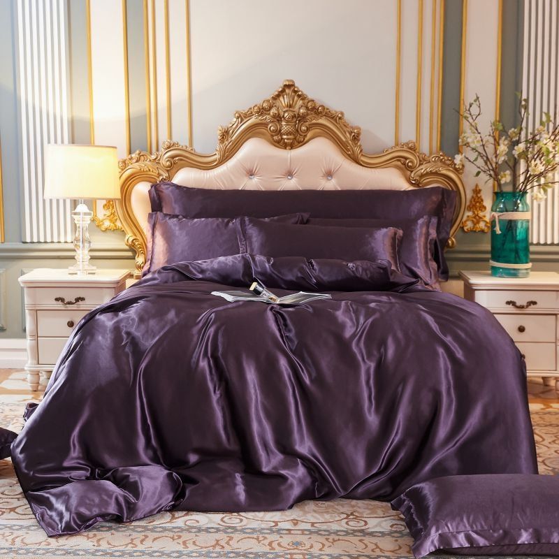 SUENTA Luxuriöses Seiden Satin Bettwäscheset 4 Teilig Schlafzimmer Lila