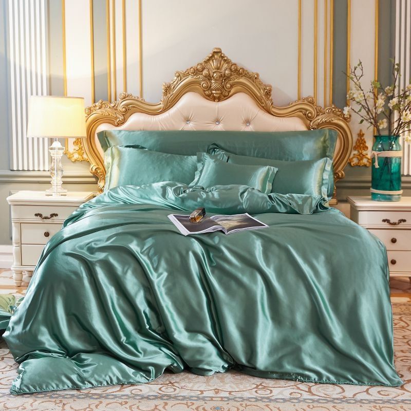 SUENTA Luxuriöses Seiden Satin Bettwäscheset 4 Teilig Schlafzimmer Mint