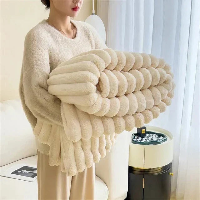 SUENTA Luxus Schmusedecke Wärmende Kuscheldecke Für Zuhause Gebrochenes Weiß