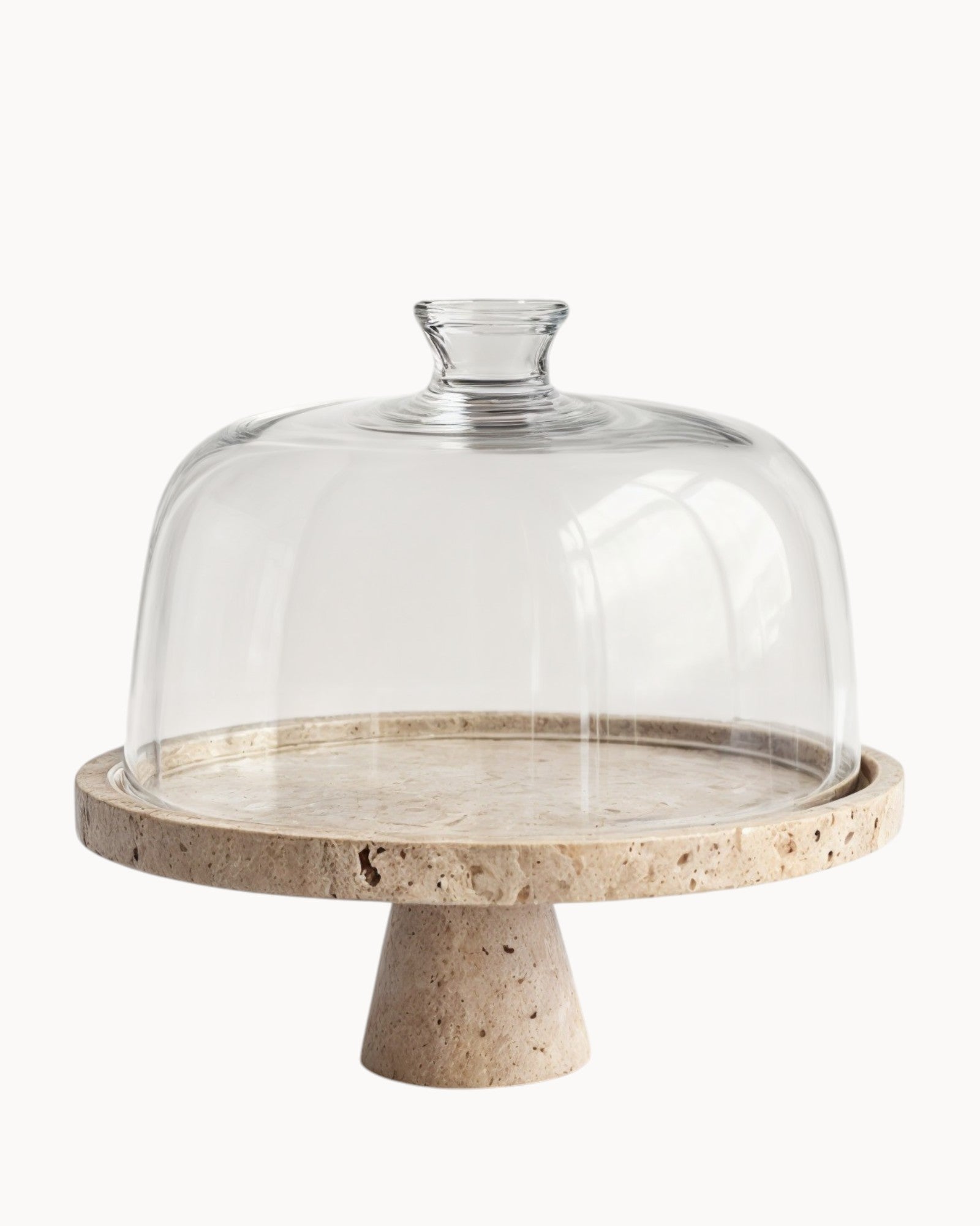 SUENTA Marmor Kuchenständer Beige Travertin 28cm Handgefertigt