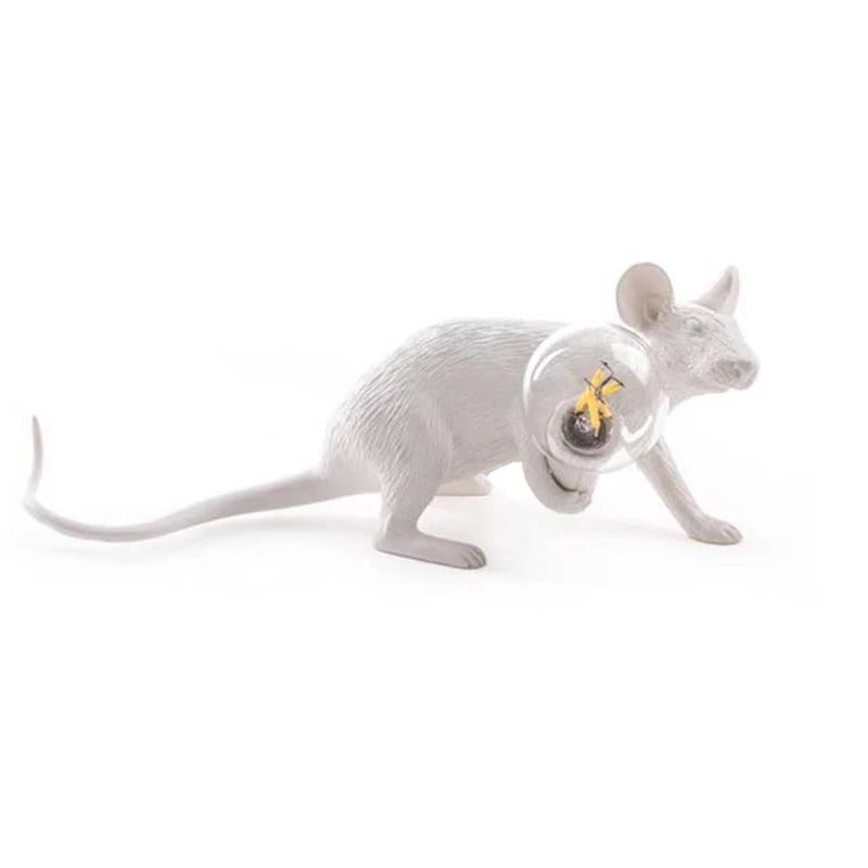 SUENTA Maus Nachttischlampe aus Resin – Verspielt in 3 Farben Weiß Krabbelnd H8.1cm