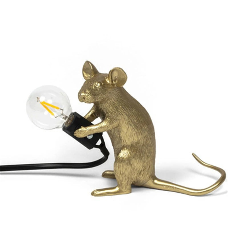 SUENTA Maus Nachttischlampe aus Resin – Verspielt in 3 Farben Gold Sitzend H12cm