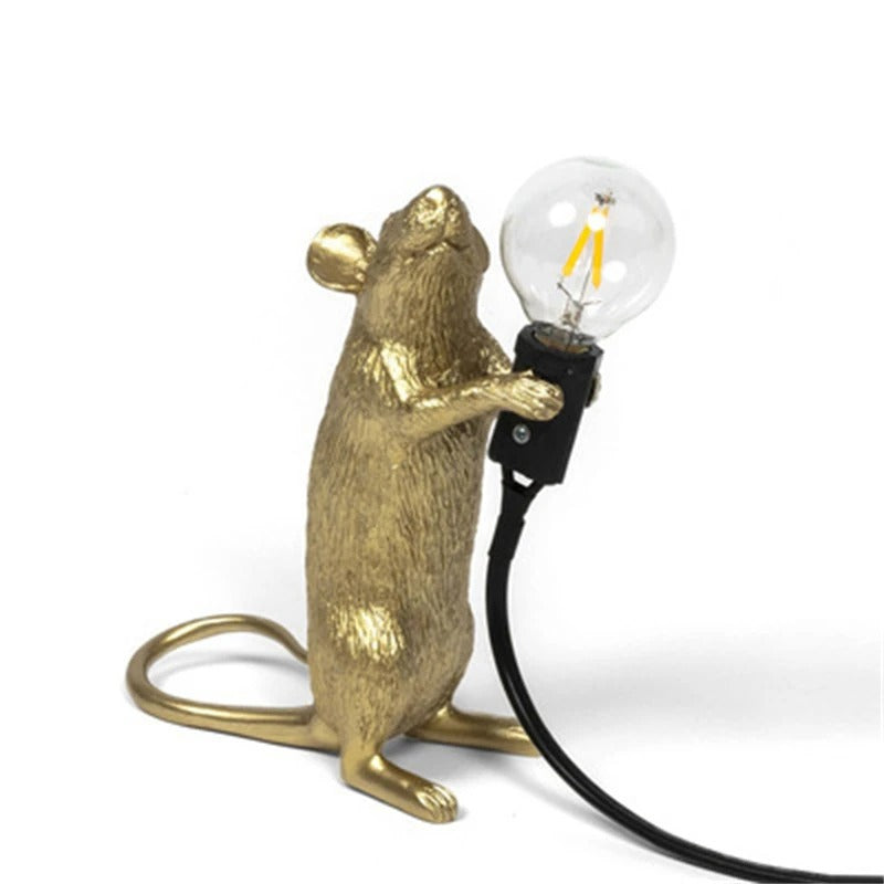 SUENTA Maus Nachttischlampe aus Resin – Verspielt in 3 Farben Gold Stehend H14.5cm