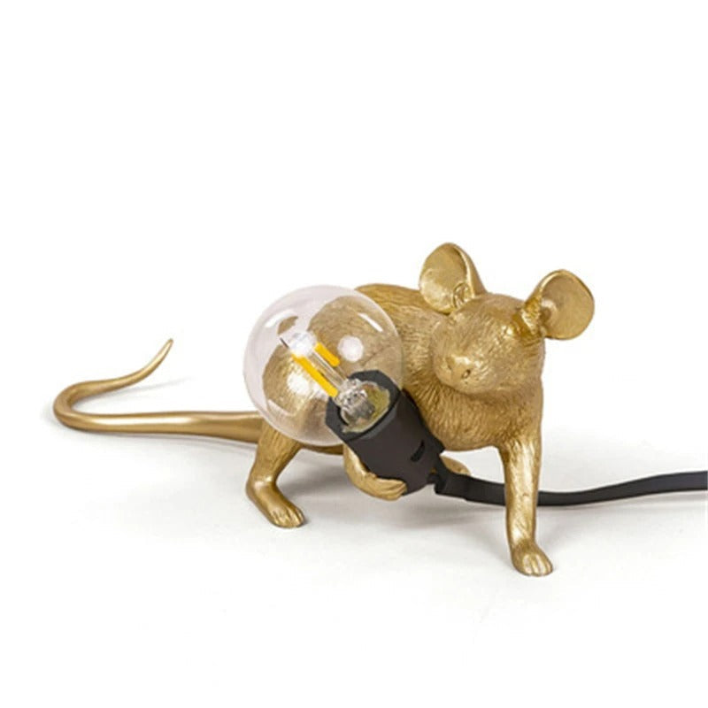 SUENTA Maus Nachttischlampe aus Resin – Verspielt in 3 Farben Gold Krabbelnd H8.1cm