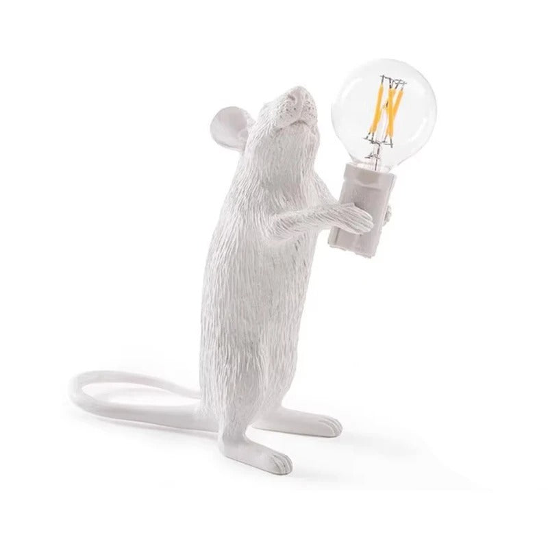 SUENTA Maus Nachttischlampe aus Resin – Verspielt in 3 Farben Weiß Stehend H14.5cm