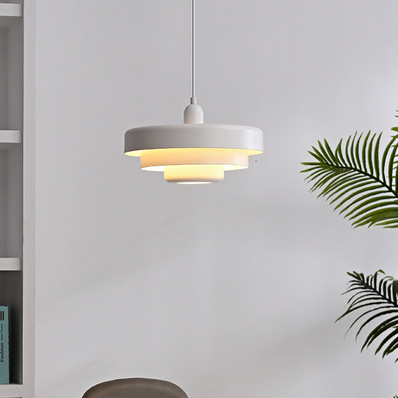 SUENTA Mid Century Bauhaus Hängelampe Aus Eisen Einflammig Weiß T 35cm x H 21cm ∅ 13