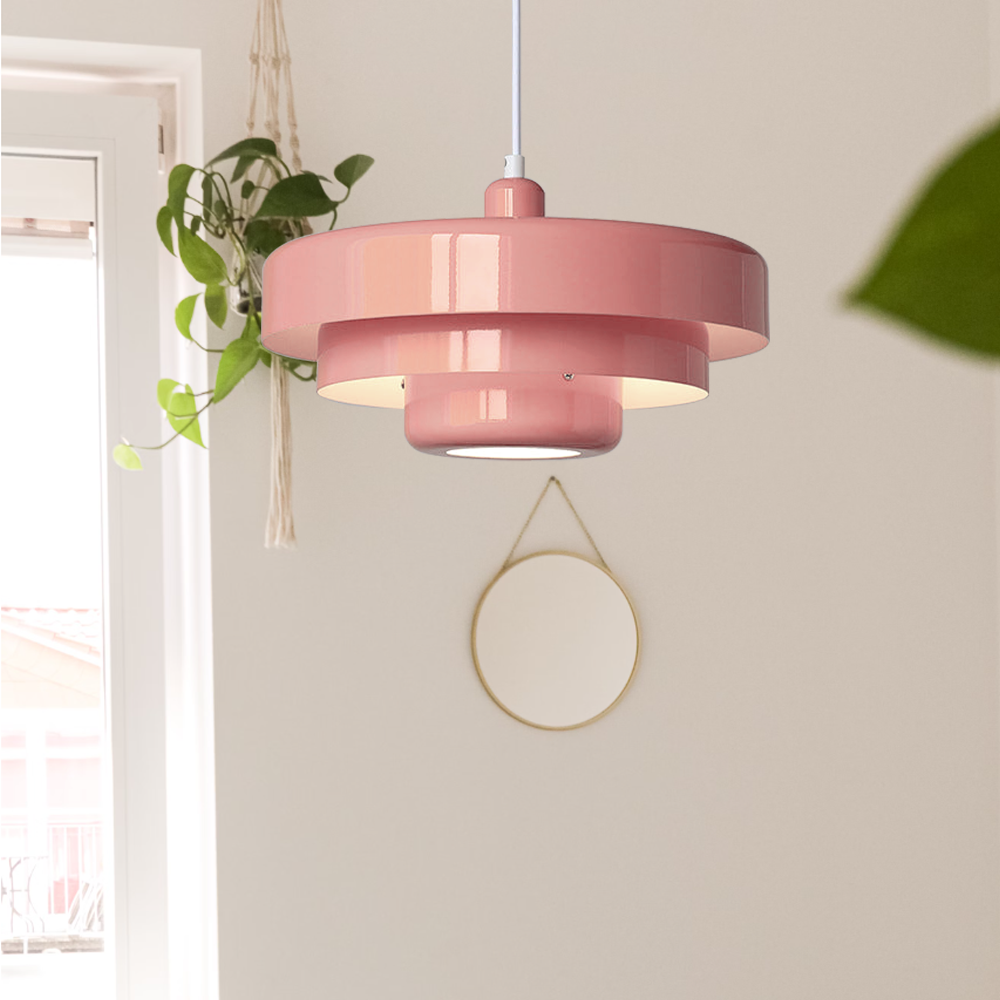 SUENTA Mid Century Bauhaus Hängelampe Aus Eisen Einflammig Rosa T 35 cm x H 21 cm ∅ 13