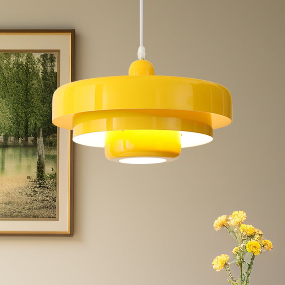 SUENTA Mid Century Bauhaus Hängelampe Aus Eisen Einflammig Gelb T 35cm x H 21cm ∅ 13