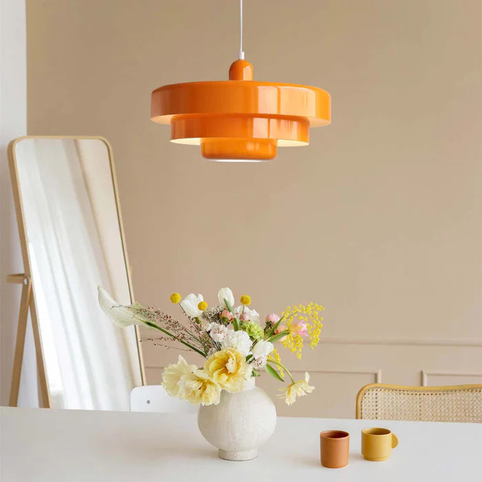 SUENTA Mid Century Bauhaus Hängelampe Aus Eisen Einflammig Orange T 35cm x H 21cm ∅ 13