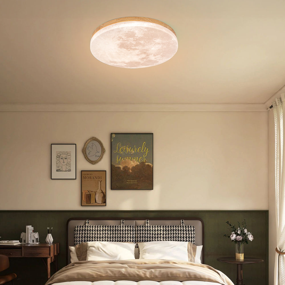SUENTA Minimalistische Runde LED Deckenleuchte Mond Warmweiß Holz T26*H5CM Warmes Licht