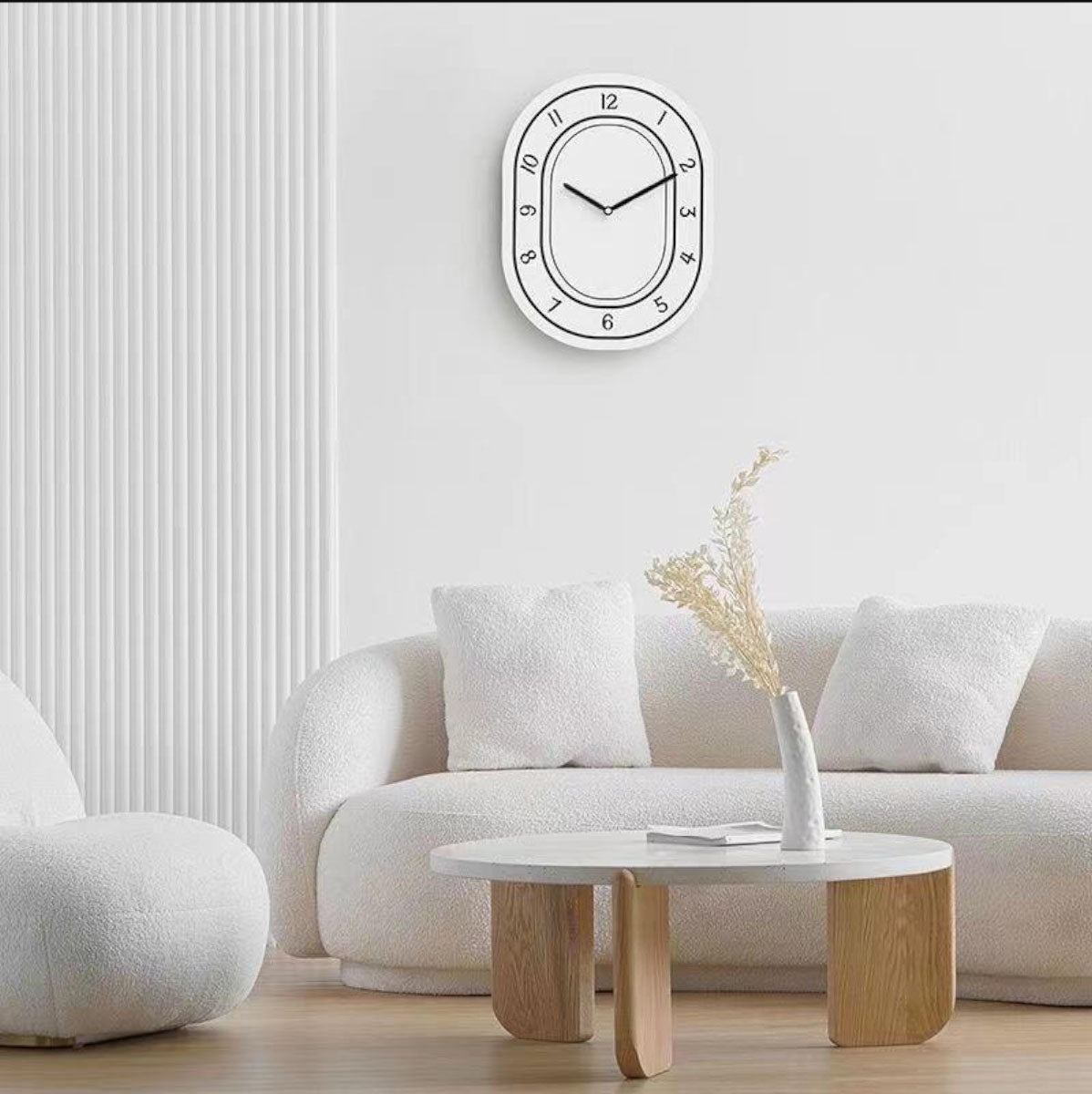 SUENTA Moderene Wanduhr aus Holz mit Acryl-Zeigern – Cremefarben 30 cm