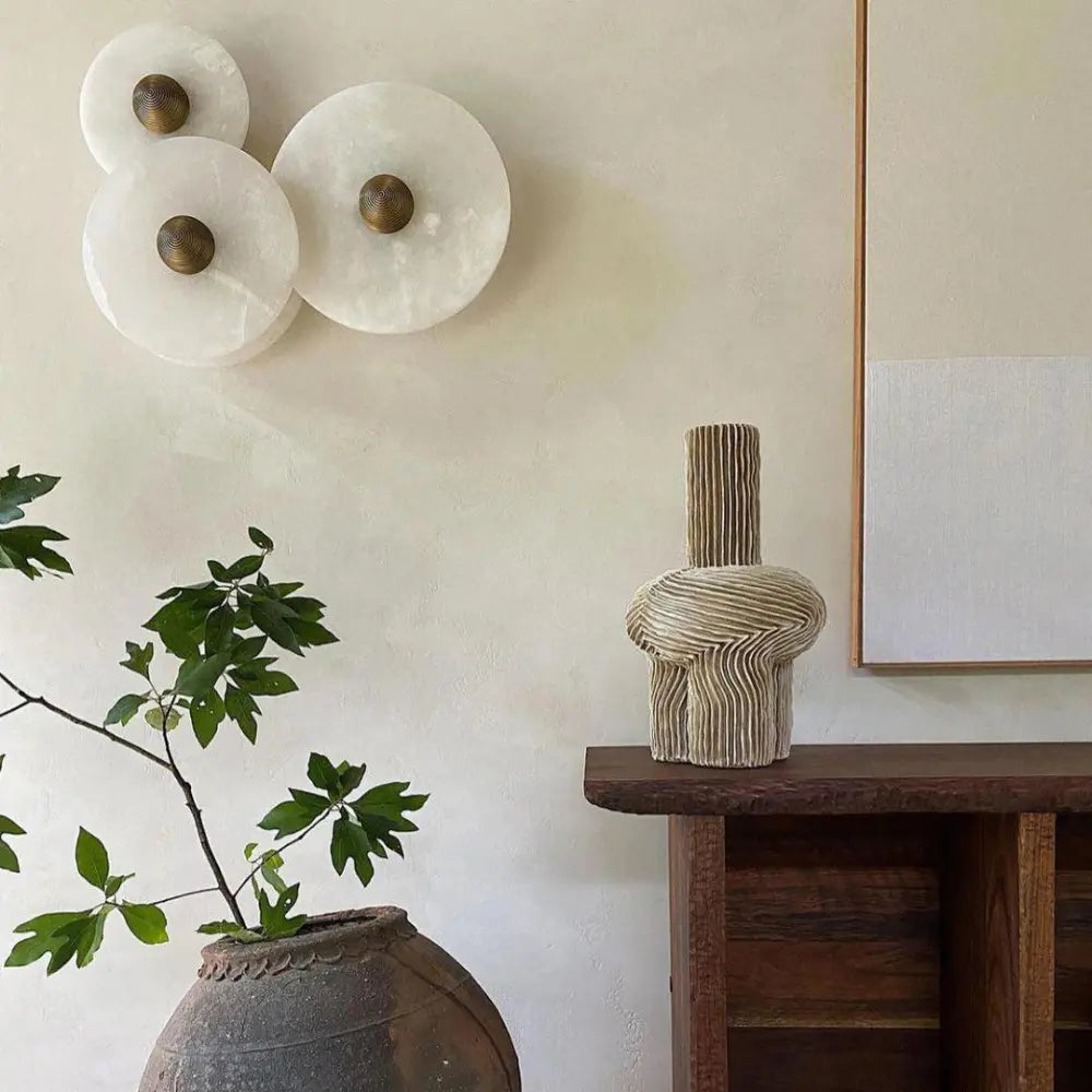 SUENTA Moderne Alabaster Wandleuchte – Runde Wandlampe mit Sanfter Beleuchtung