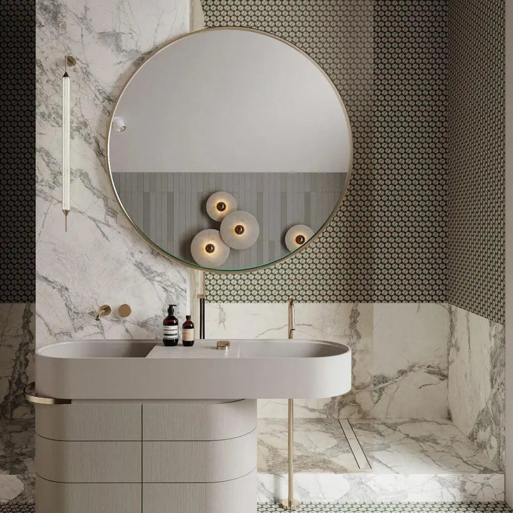 SUENTA Moderne Alabaster Wandleuchte – Runde Wandlampe mit Sanfter Beleuchtung