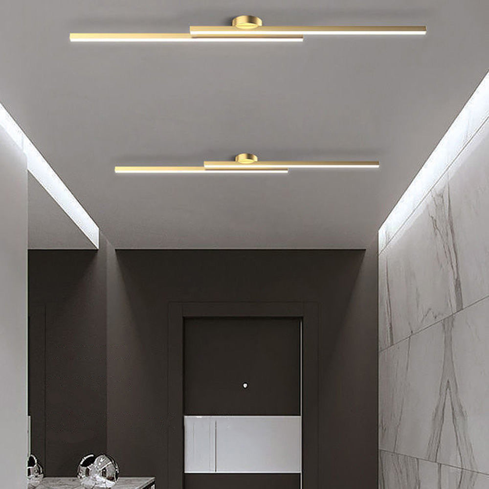 SUENTA Moderne Aluminium Halbbündige Langstreifen LED Deckenleuchte Gold Weißes Licht
