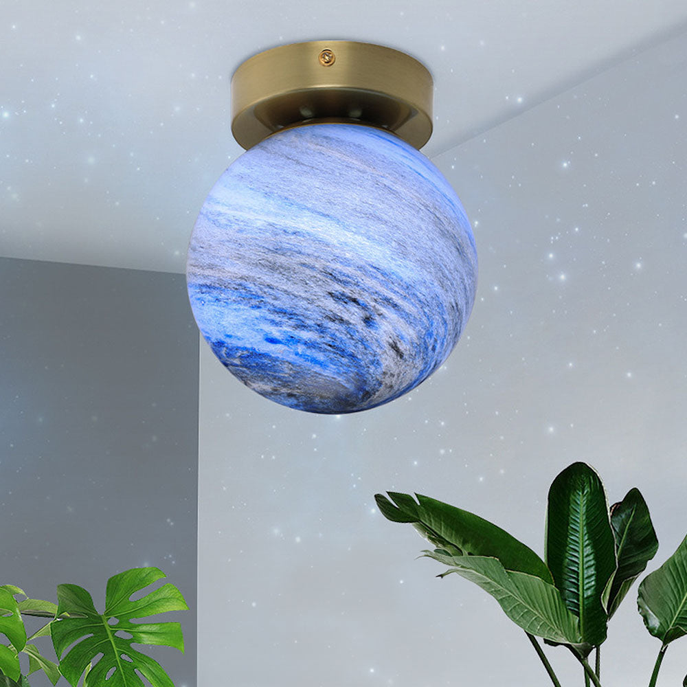 SUENTA Moderne Deckenlampe Schlafzimmer aus Glas – Elegantes Design, E27 Blau Kupfer D13.8*H17cm