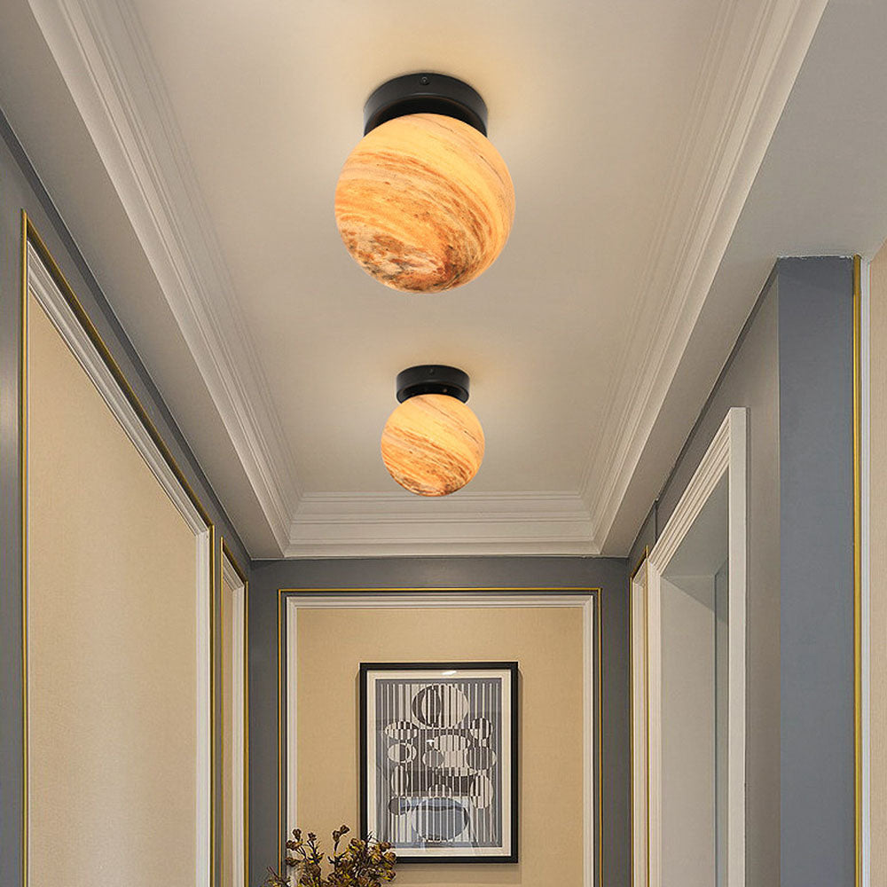 SUENTA Moderne Deckenlampe Schlafzimmer aus Glas – Elegantes Design, E27 Orange Schwarz D13.8*H17cm