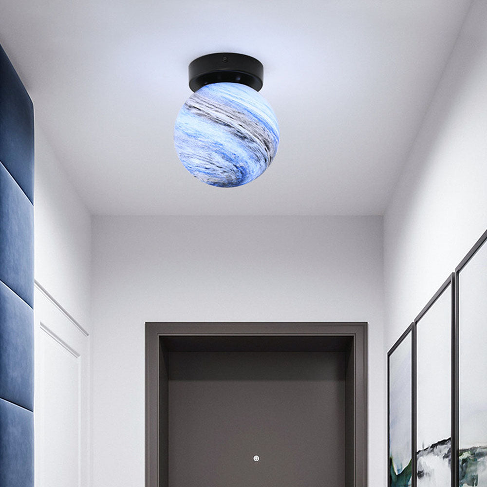 SUENTA Moderne Deckenlampe Schlafzimmer aus Glas – Elegantes Design, E27 Blau Schwarz D13.8*H17cm