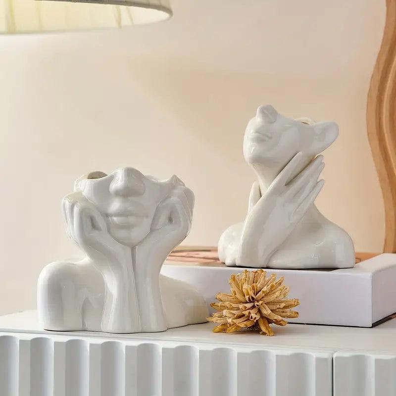 SUENTA Moderne Handgefertigte Keramikvase in Weiß – Dekorativ und Vielseitig