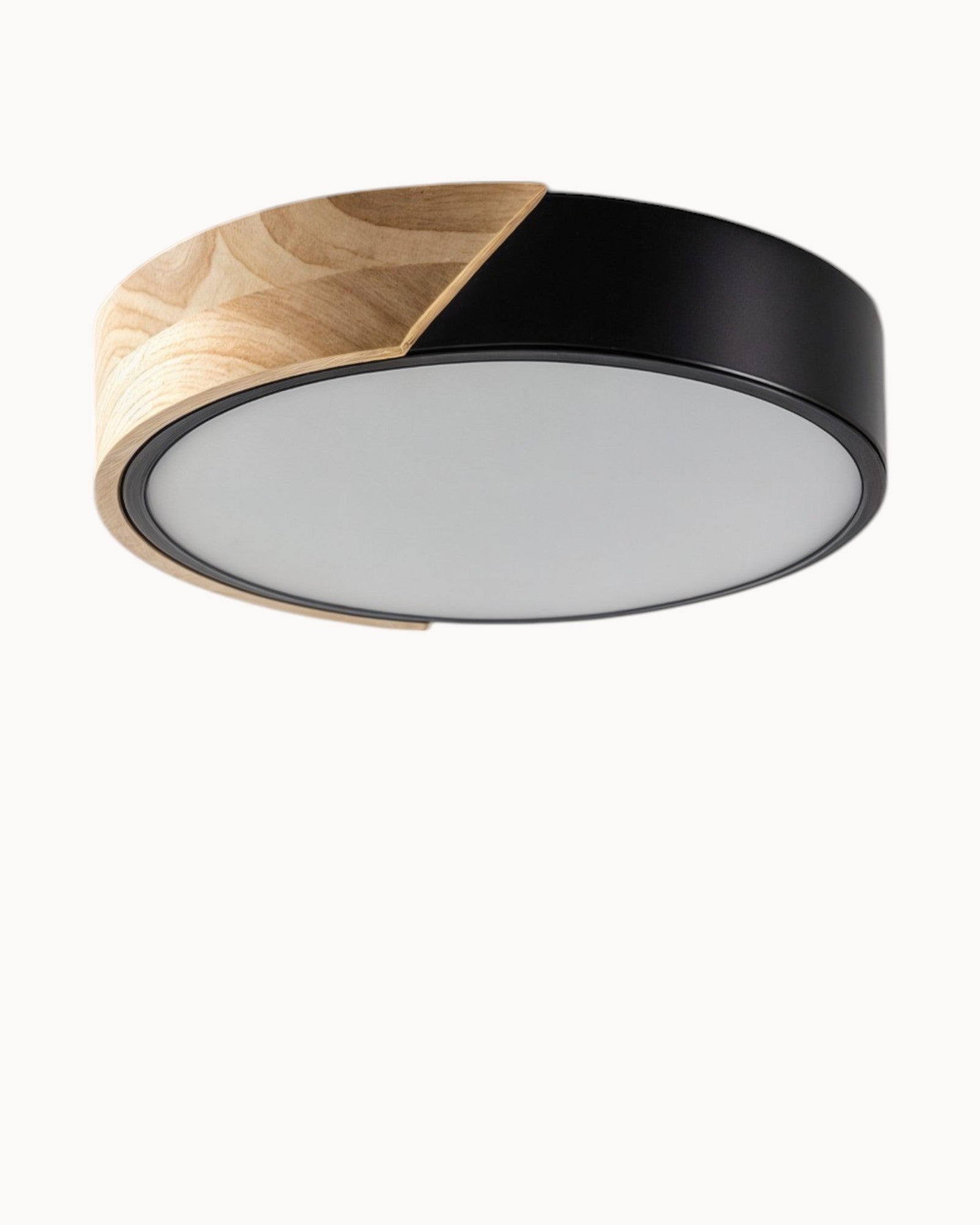 SUENTA Moderne LED Deckenleuchte aus Holz und Eisen – Einstellbare Lichtfarbe Ø 23-40 cm Schwarz - Naturholz