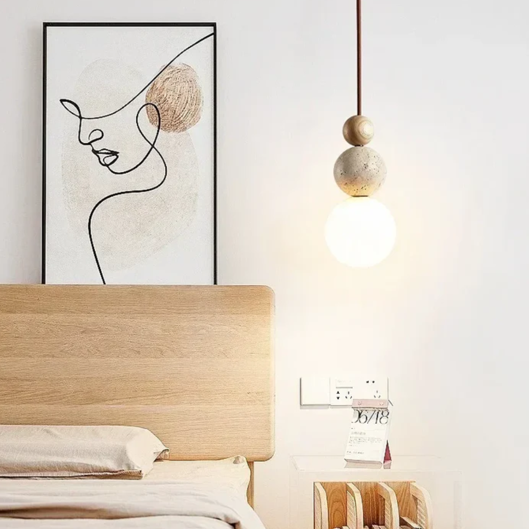 SUENTA Moderne Pendelleuchte Aus Travertin Und Mahagoni Wohnraum