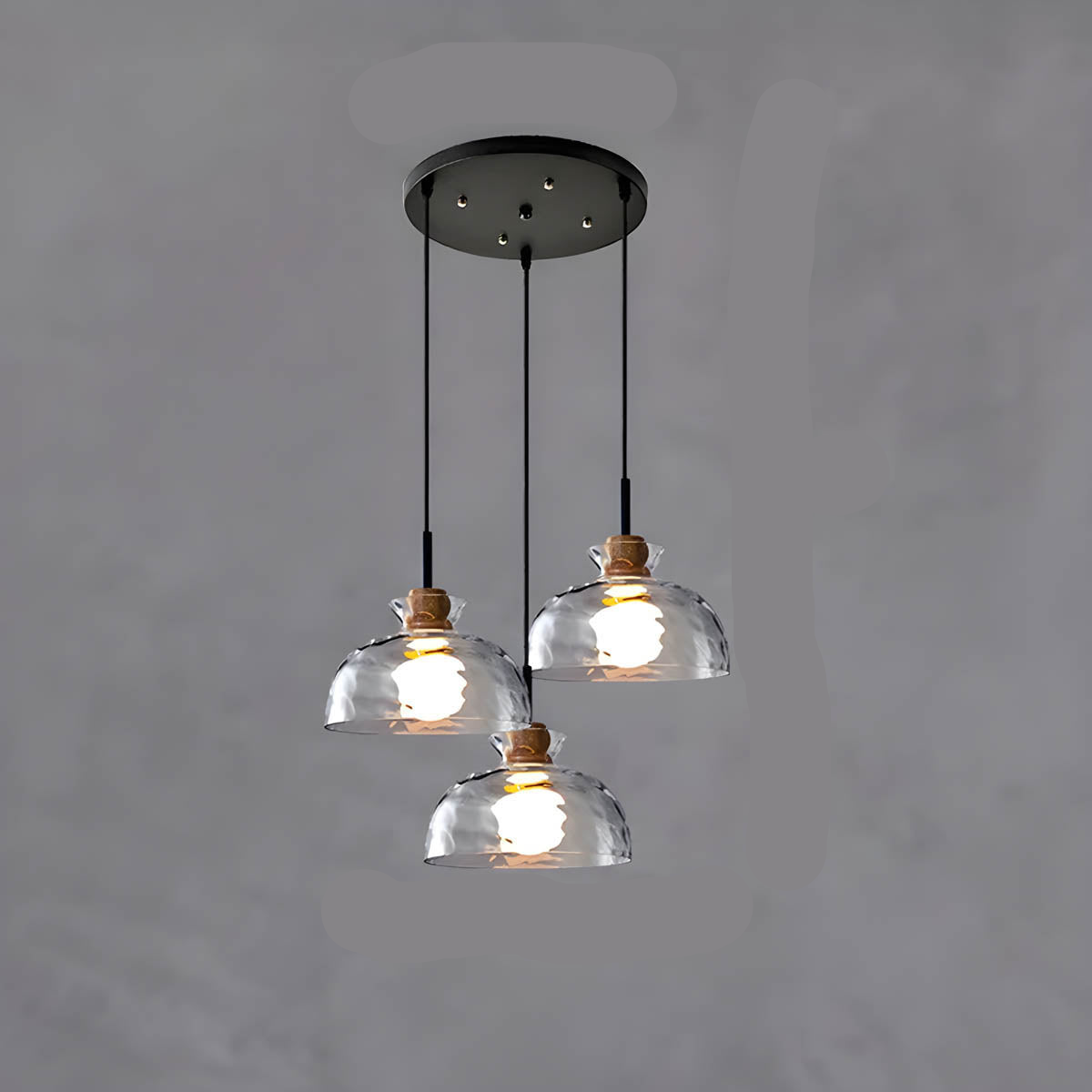 SUENTA Moderne Pendelleuchte aus Glas für Esstisch – Hängelampe 1 oder 3 Schirme Stil C - 3 Lichter - Rund Warm