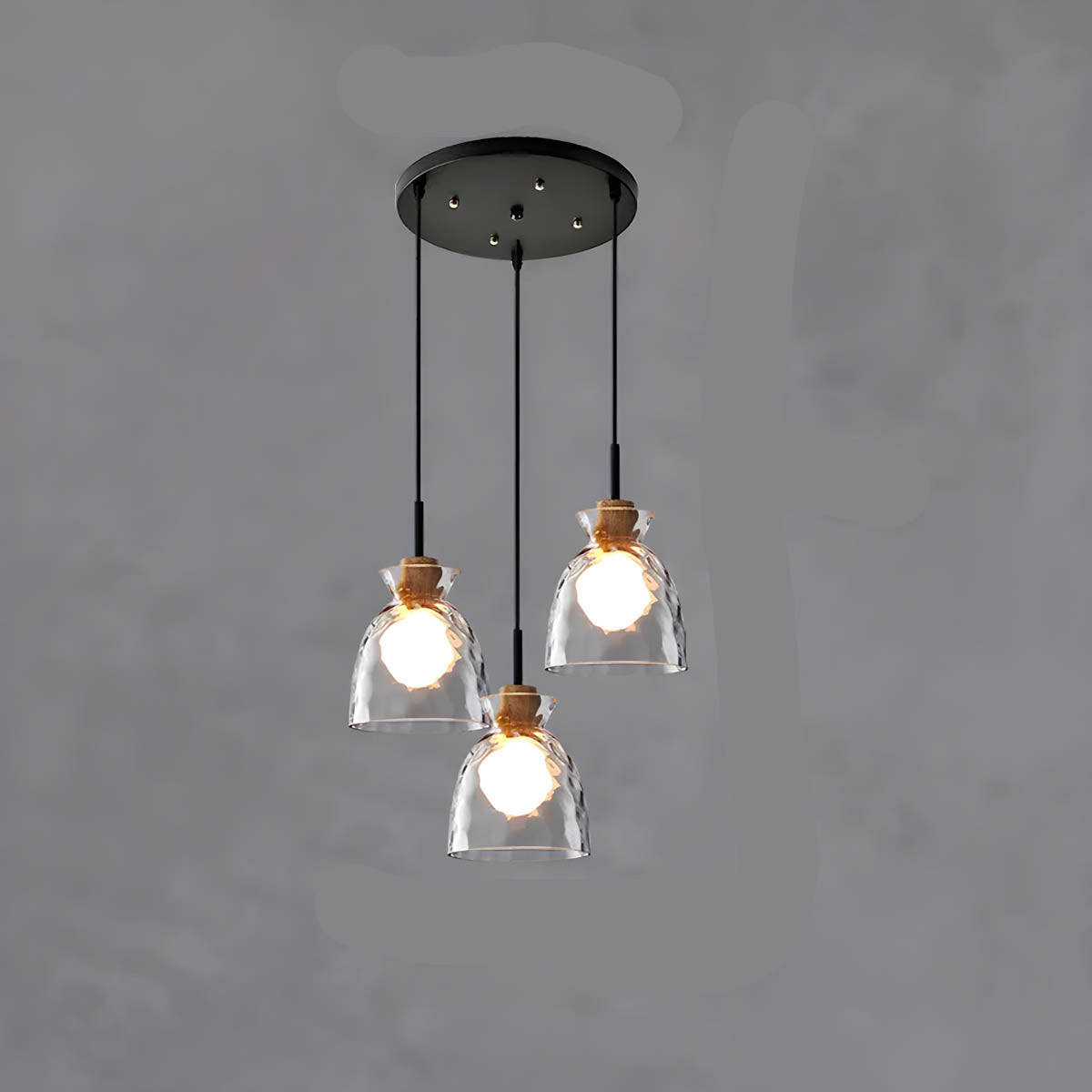 SUENTA Moderne Pendelleuchte aus Glas für Esstisch – Hängelampe 1 oder 3 Schirme Stil A - 3 Lichter - Rund
