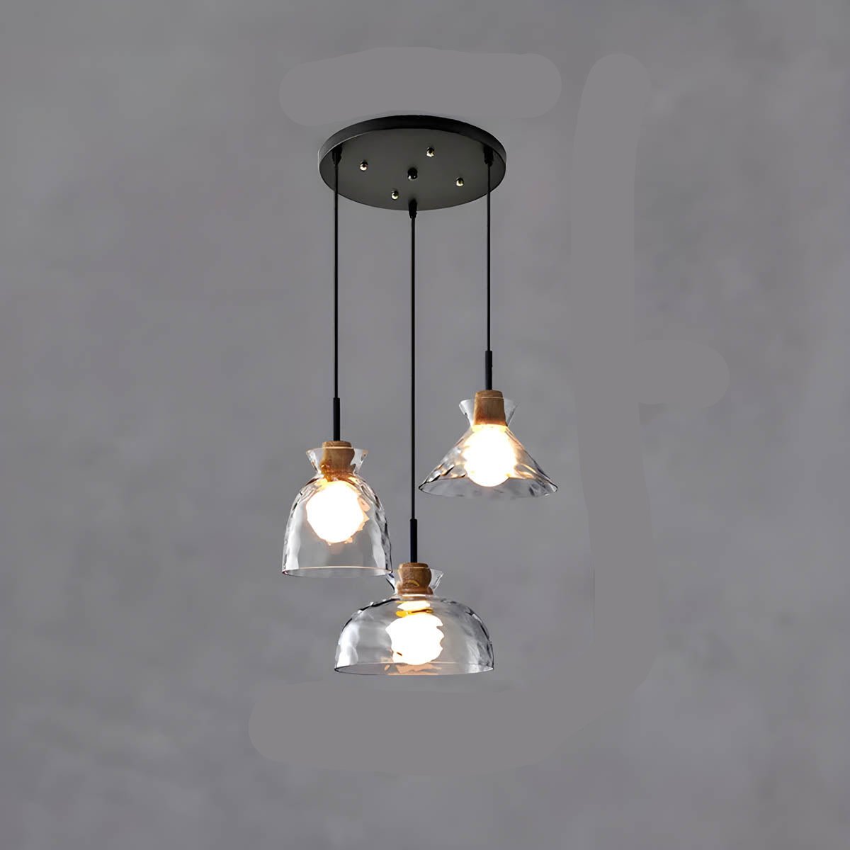 SUENTA Moderne Pendelleuchte aus Glas für Esstisch – Hängelampe 1 oder 3 Schirme Stil A-B-C - 3 Lichter - Rund