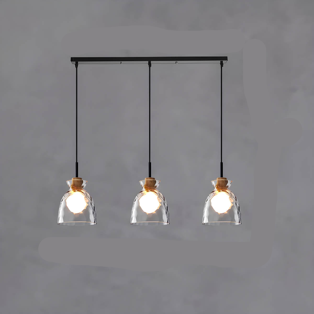 SUENTA Moderne Pendelleuchte aus Glas für Esstisch – Hängelampe 1 oder 3 Schirme Stil A - 3 Lichter - Bar