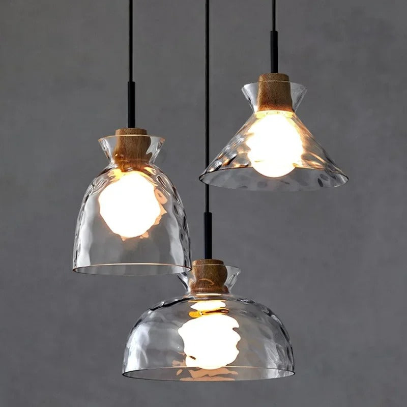 SUENTA Moderne Pendelleuchte aus Glas für Esstisch – Hängelampe 1 oder 3 Schirme