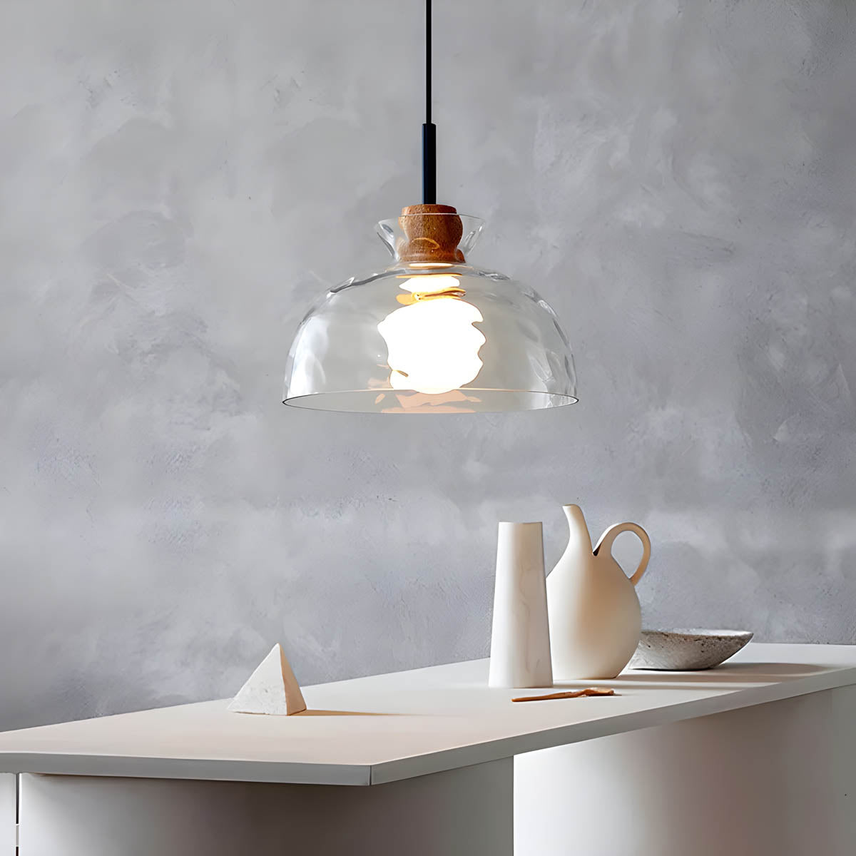 SUENTA Moderne Pendelleuchte aus Glas für Esstisch – Hängelampe 1 oder 3 Schirme